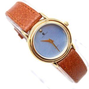 J.B Champion Watch Womens Gold Tone Stainless Steel Blue Dial Leather Band